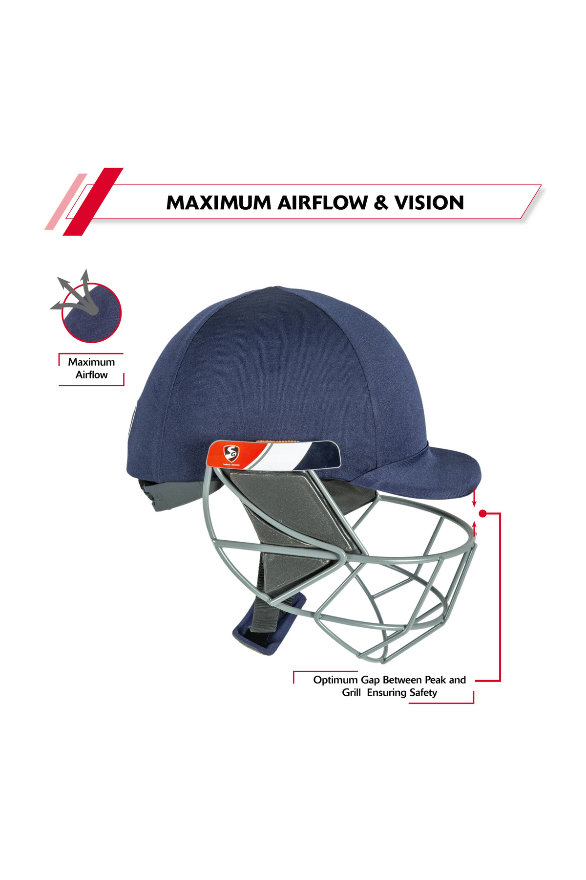 SG Aerotuff Cricket Helm mit Stahlgitter – Ansicht 2